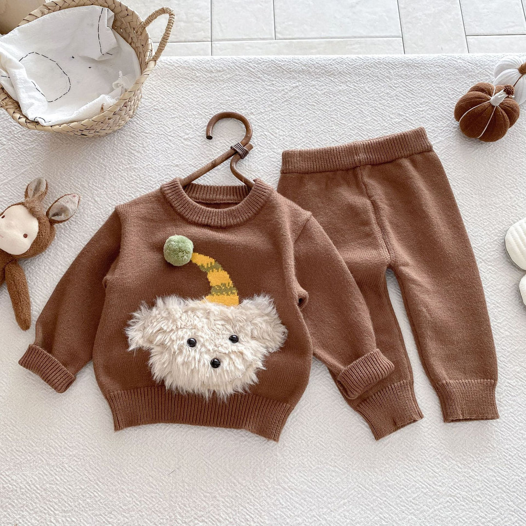 Baby Furry Puppy Pattern Knitted Sweater&Pants 2pcs Set