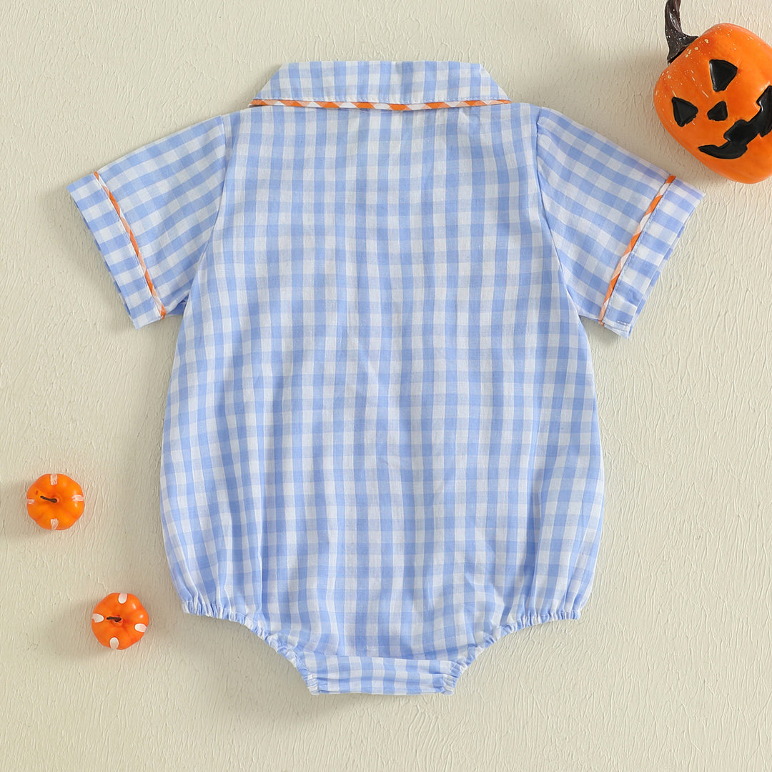 Halloween lapel pumpkin embroidery short sleeved triangle romper