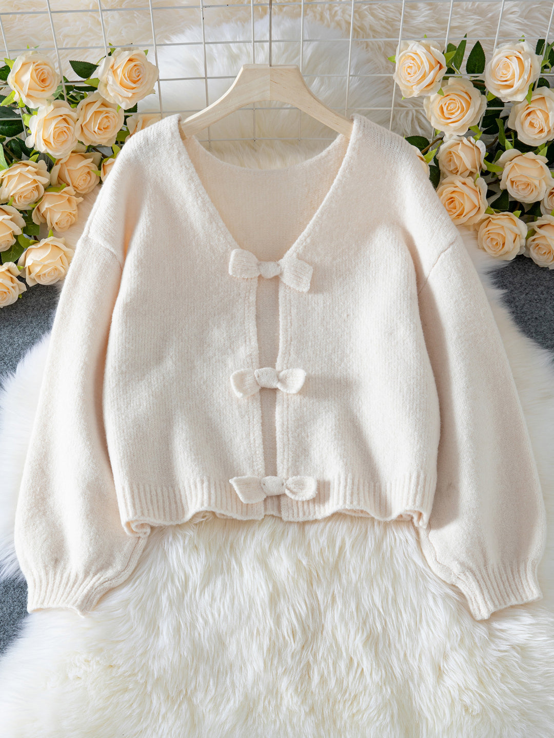 Bow Tie Women's Knitted Sweater Loose Sweater Top