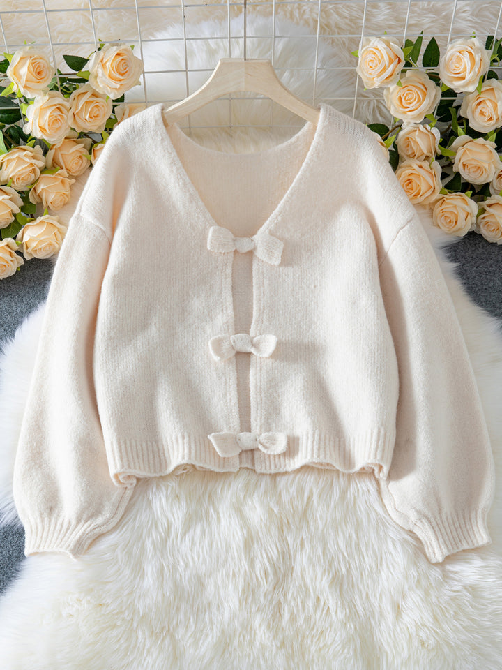 Bow Tie Women's Knitted Sweater Loose Sweater Top