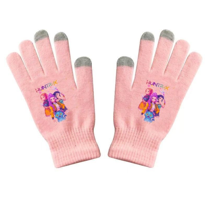 KPOP demon hunters Printed Knitted Touch Screen Gloves