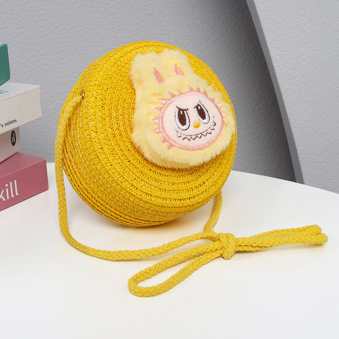 Cartoon cute monster Handmade Woven Straw Crossbody Bag