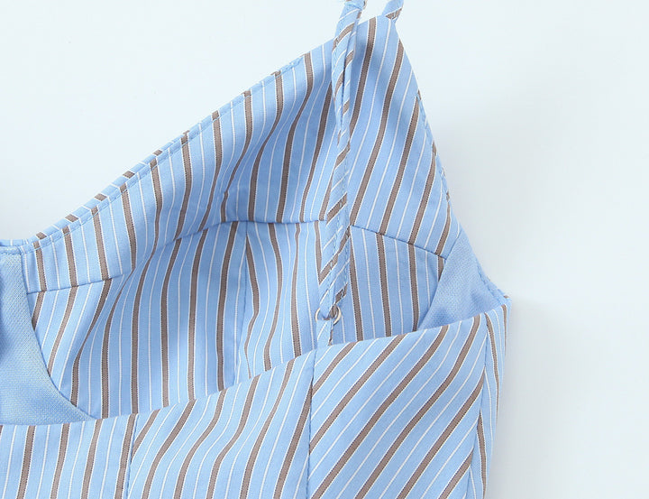 V-neck button-down striped pleated camisole top