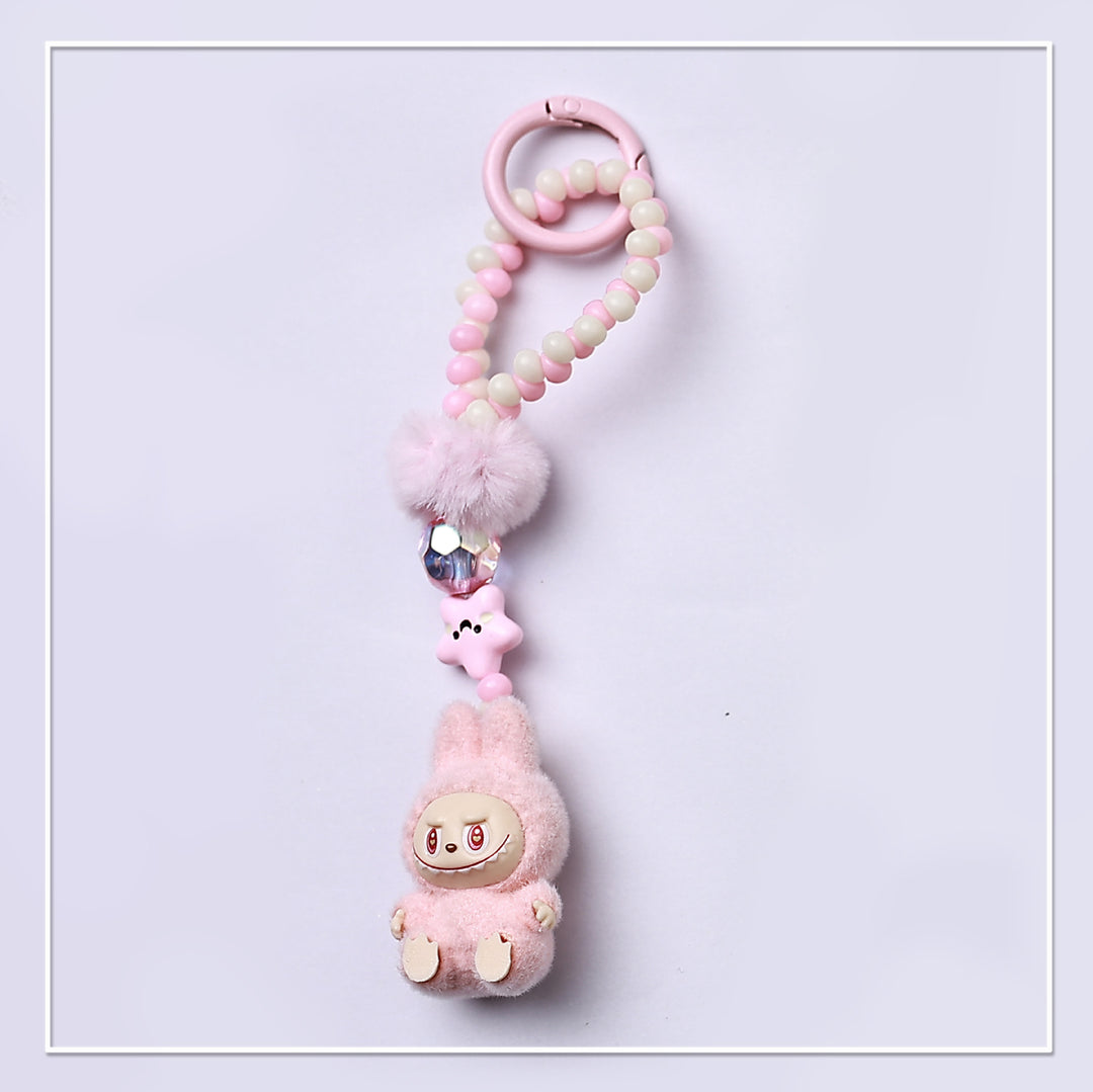 Beaded Mini Flocked Labubu keychain bag pendant