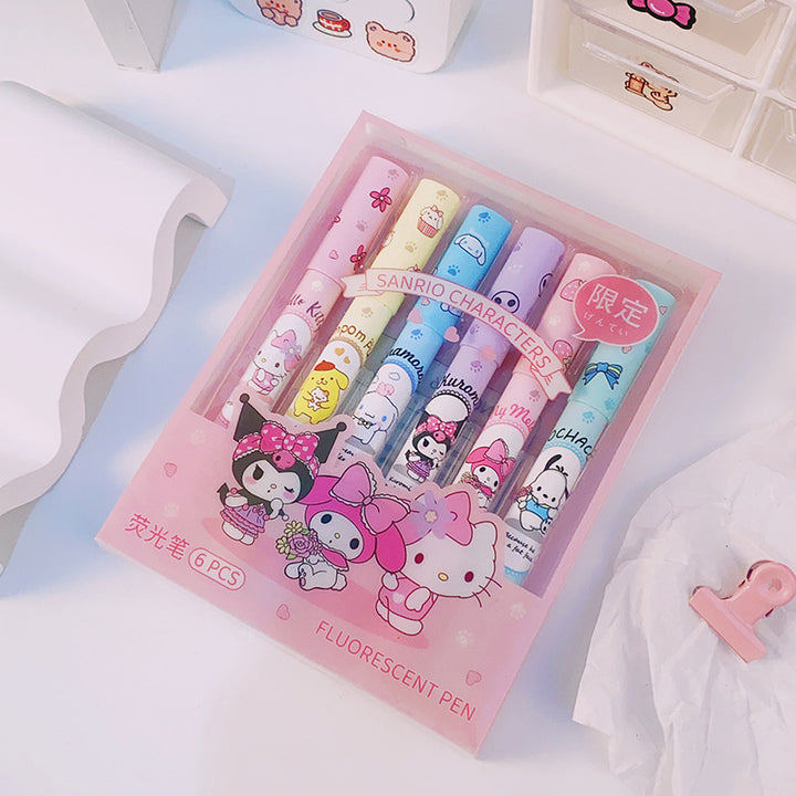 Cartoon Labubu 6 Assorted Colors fluorescent Highlighter Pens
