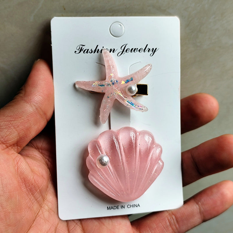 Starfish shell glitter hair clip for beach seaside vacation