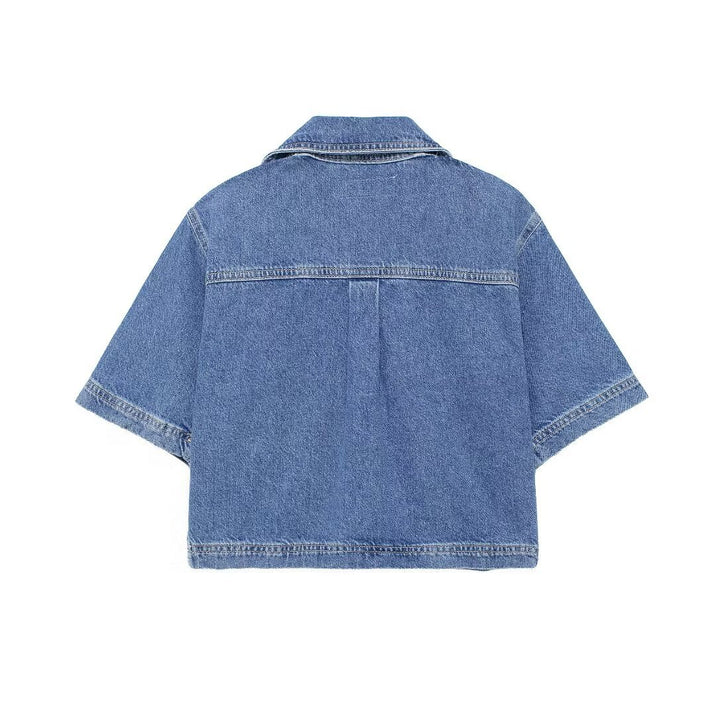 Cropped Denim Shirt&Double Breasted Culottes