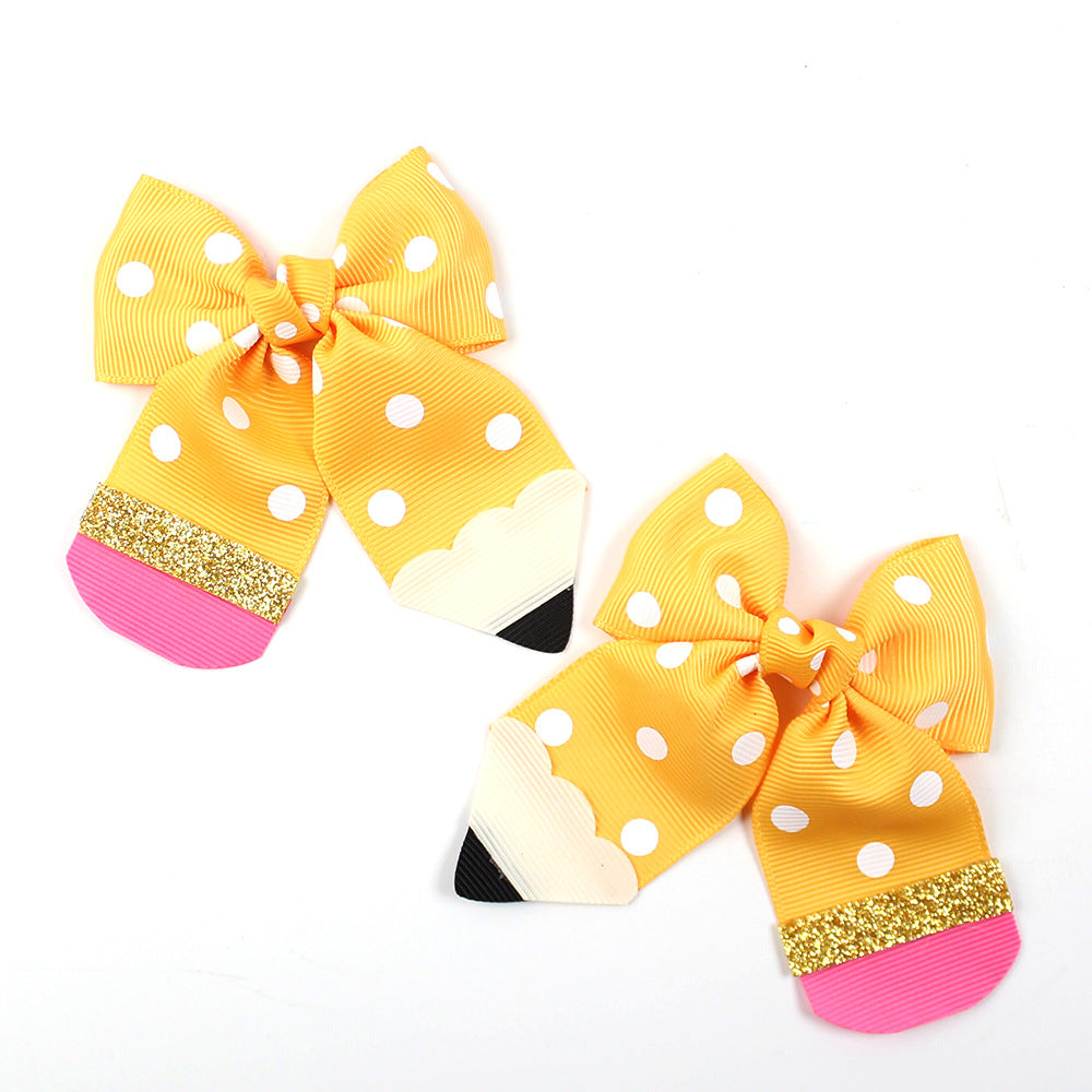 Back to school Polka dot Pencil bow hair clips