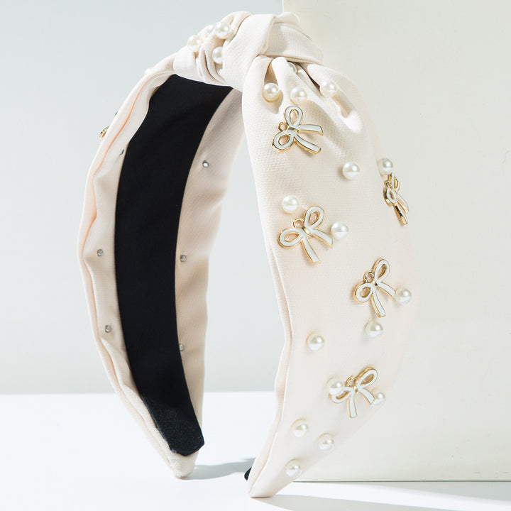 Knotted beaded pearl bow deco headband