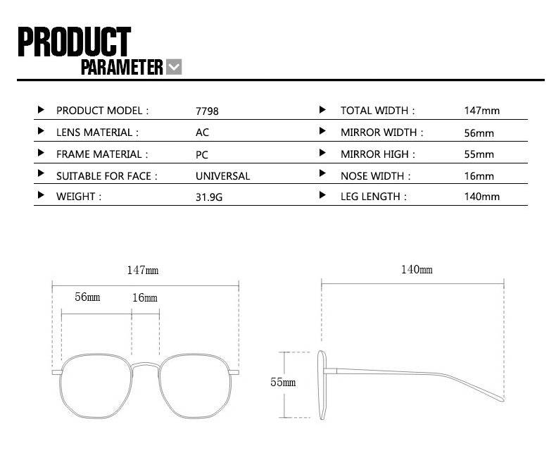 Square large frame sunglasses for women men