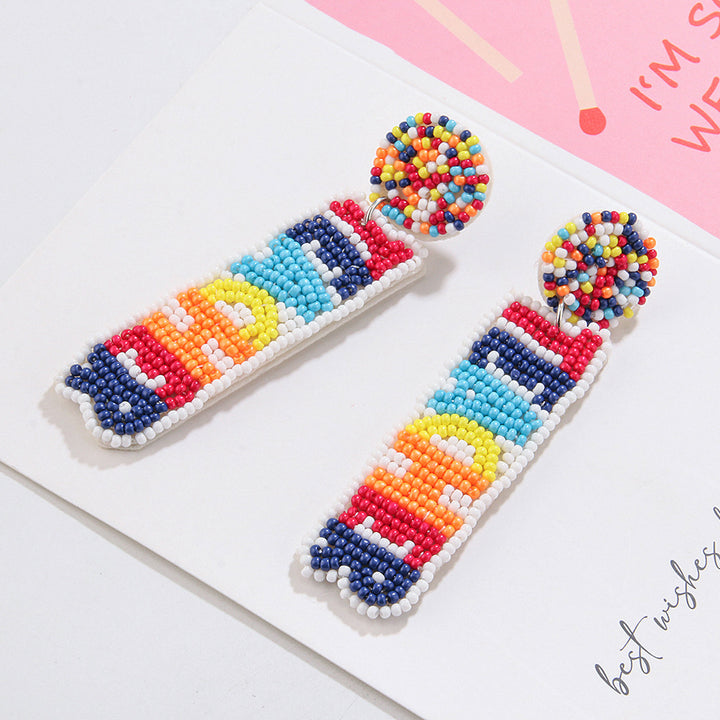 Teacher letter rice bead earrings Teacher's Day gift
