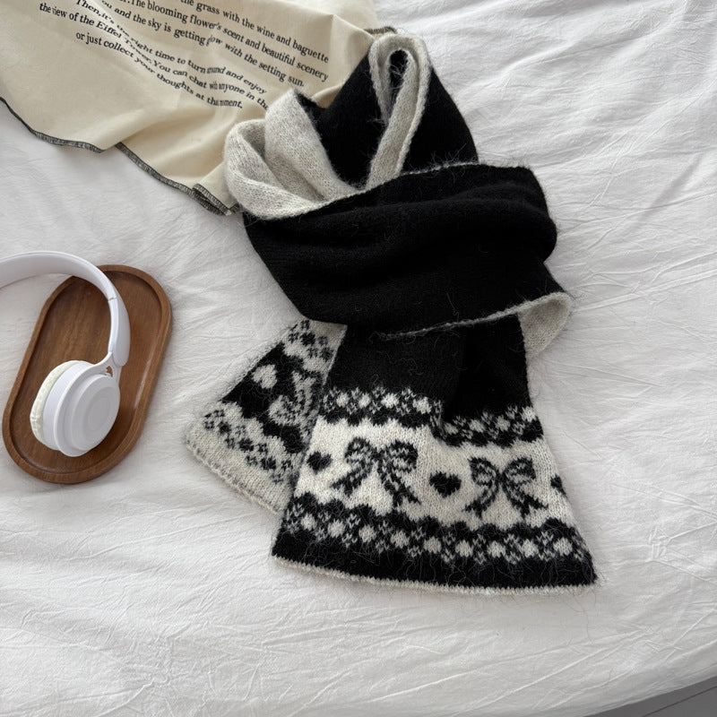 Bow Jacquard Warm Scarf