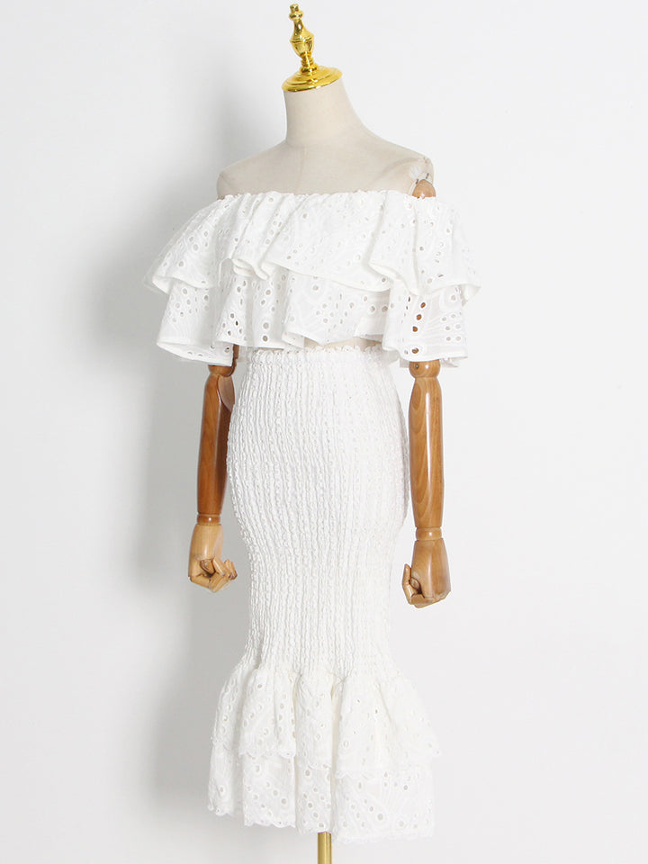 Women's ruffle one-shoulder top& Fishtail hip skirt