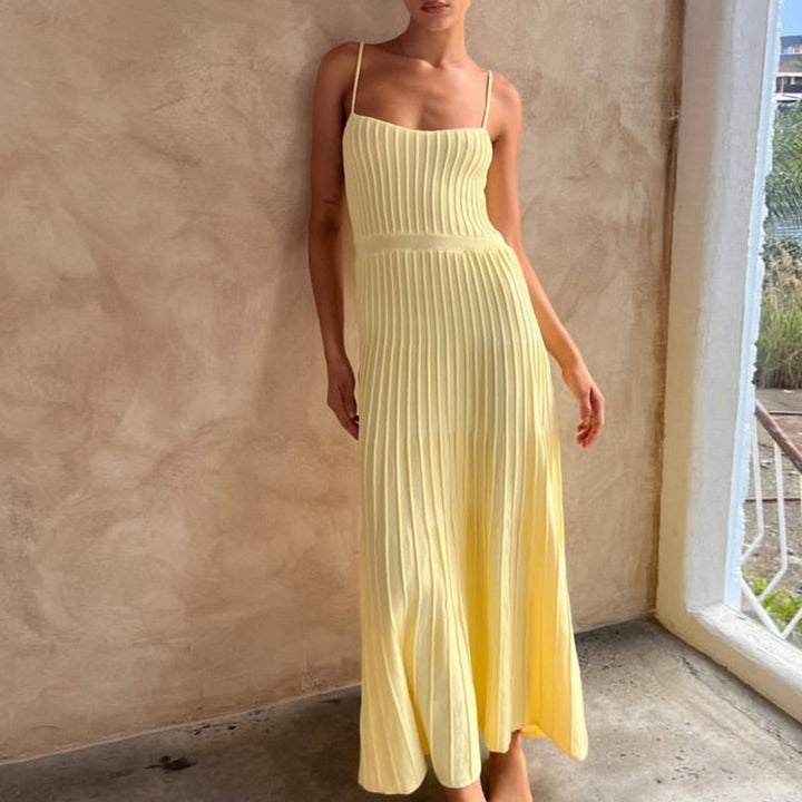 Knitted Slim Suspender Dress Seaside Pleated dress