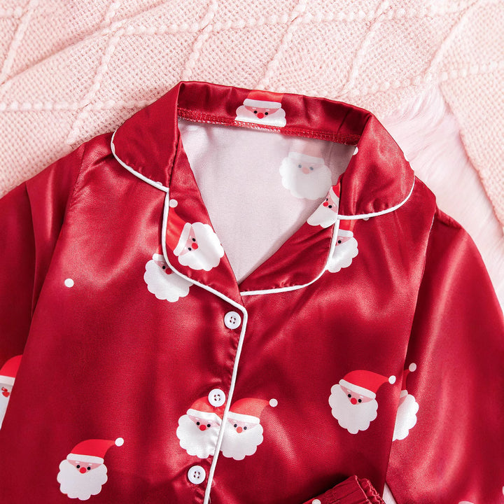 Christmas Santa Claus print satin silk pajamas for girls