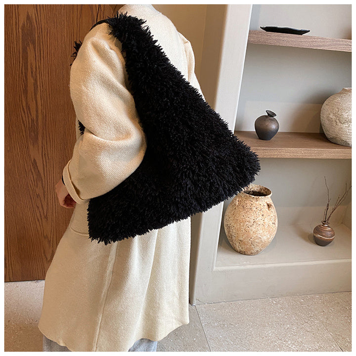 Large capacity plush bag solid color furry shoulder bag