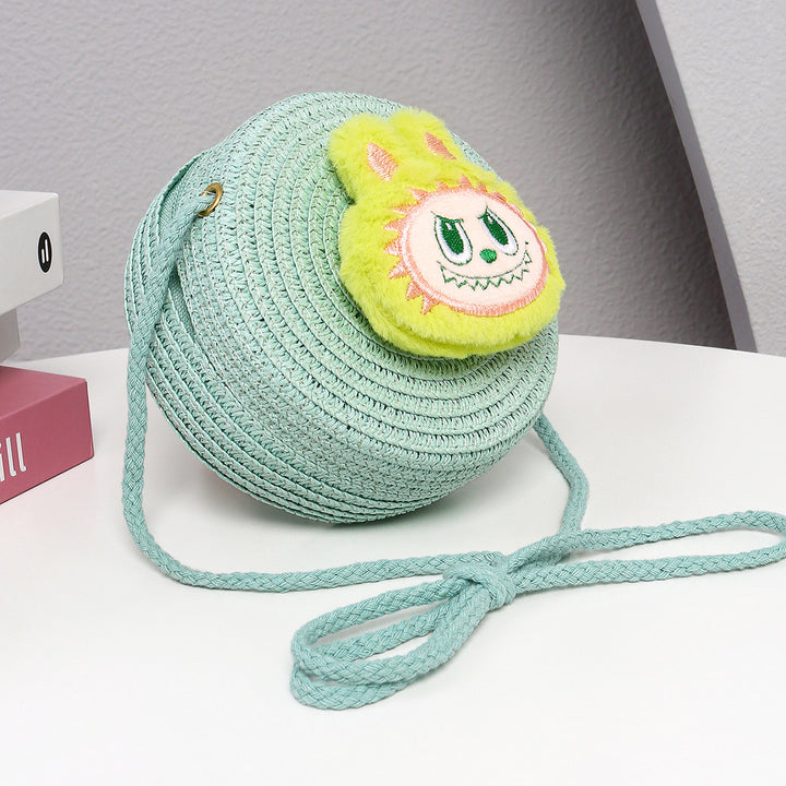 Cartoon cute monster Handmade Woven Straw Crossbody Bag