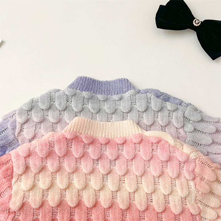 Gradient colorful knitted cardigan&tutu skirt 2pcs set
