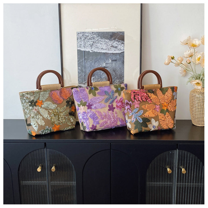 Colorful Sequins floral Mesh Embroidered Jacquard Tote bag