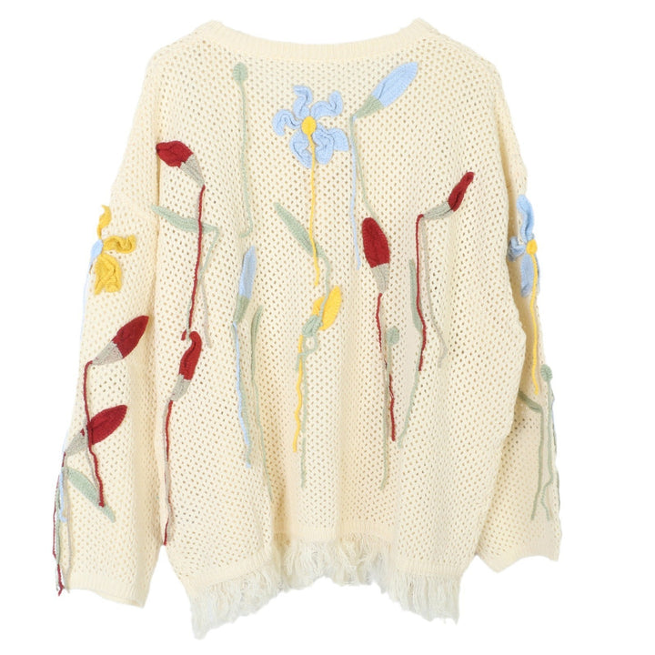 Hand-crocheted 3D flower Tassel knitted cardigan for women