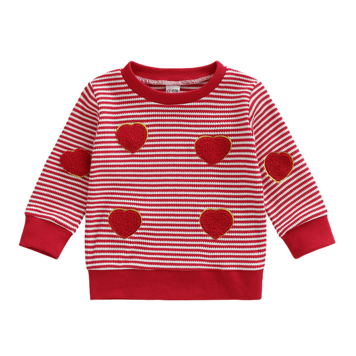 Valentine's Heart-embroidered pullover sweater for baby girls