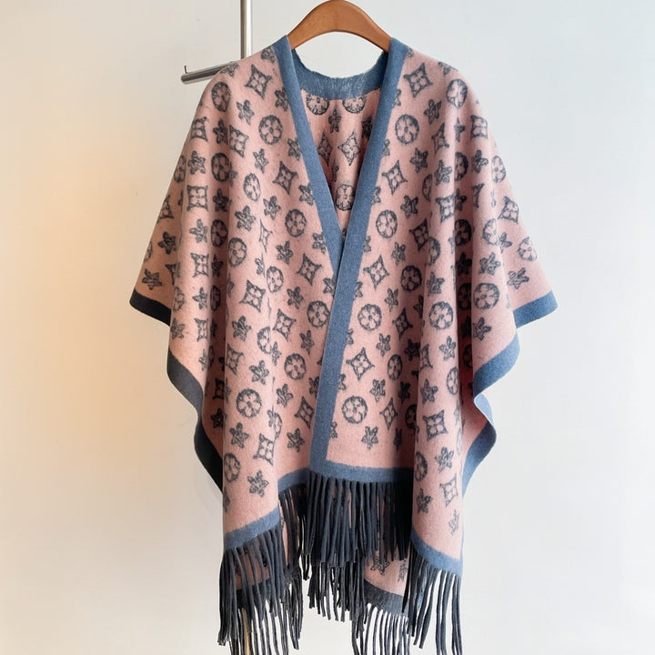 Imitation cashmere shawl warm tassel cloak