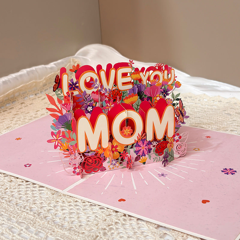 3D Mother's Day Greeting Card LOVE-YOU-MOM Birthday Card