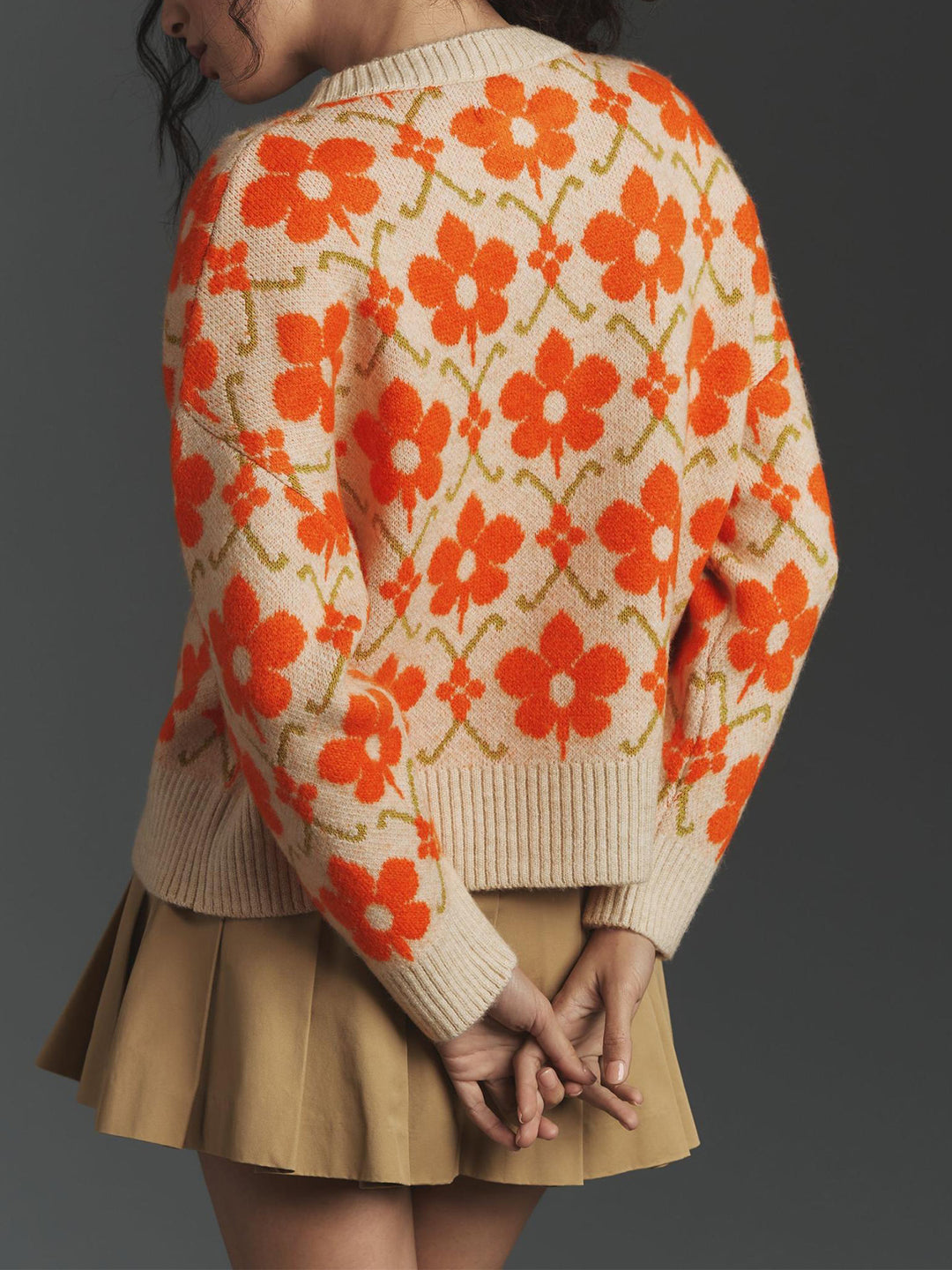 Floral Jacquard Sweater Knitted Cardigan Coat for women