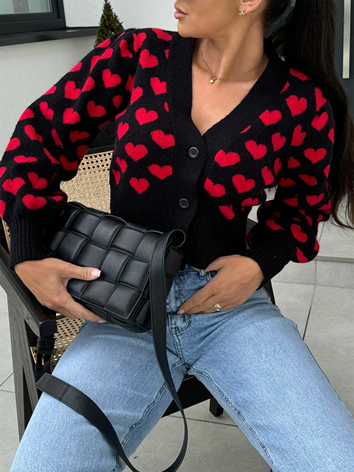 Valentine's Heart jacquard cropped cardigan sweater coat