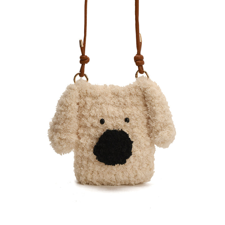 Hand-crocheted furry puppy plush crossbody bag for kids