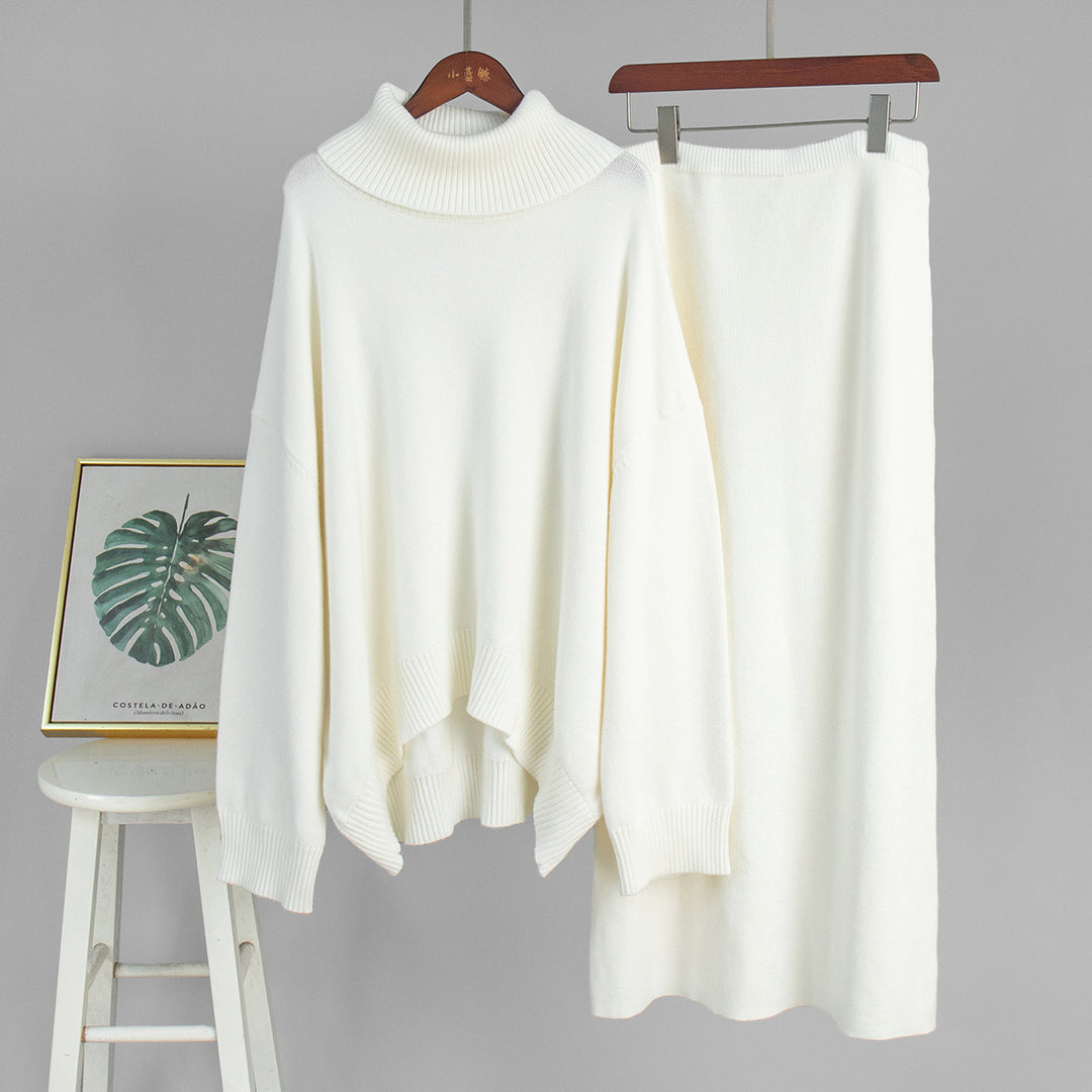 Women's Turtleneck Warm Knitted sweater&skirt 2PCS set