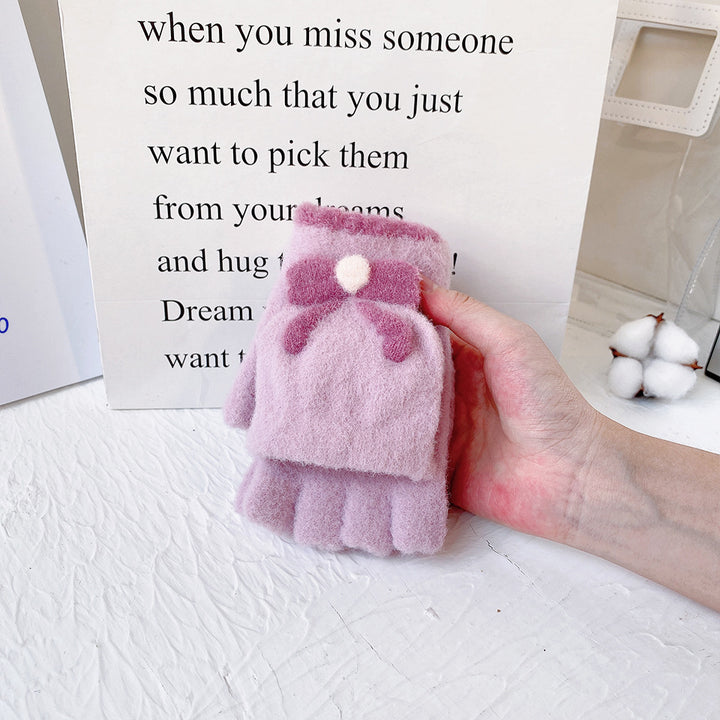 Sweet bow half-finger gloves with flip-top