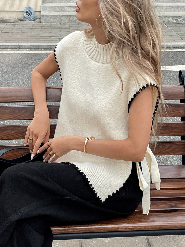 Women's Knitted Sleeveless Vest with Bow Tie