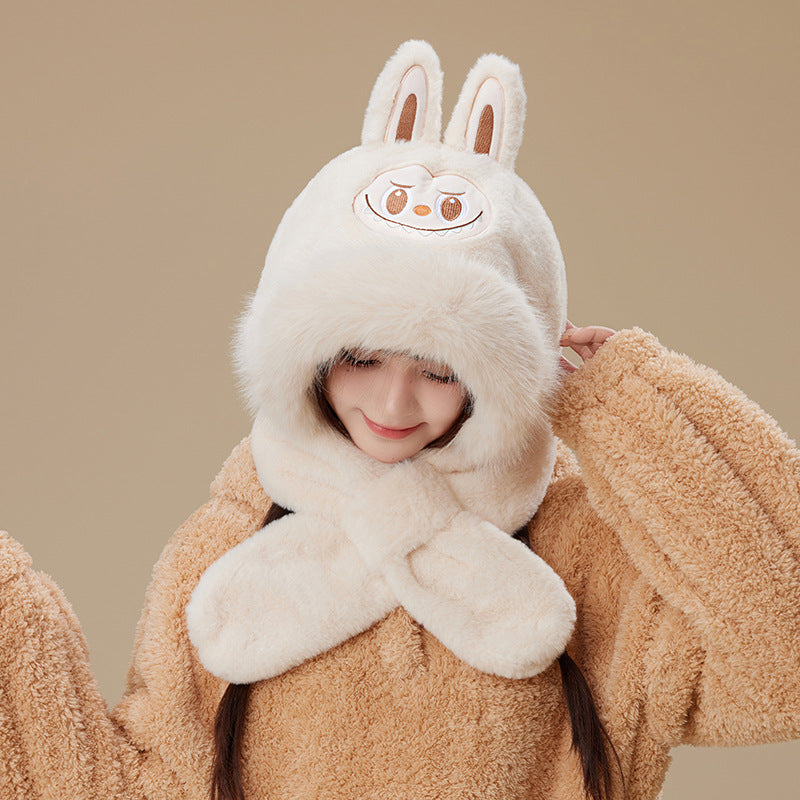 Cute monster winter windproof plush hat scarf gloves all in one