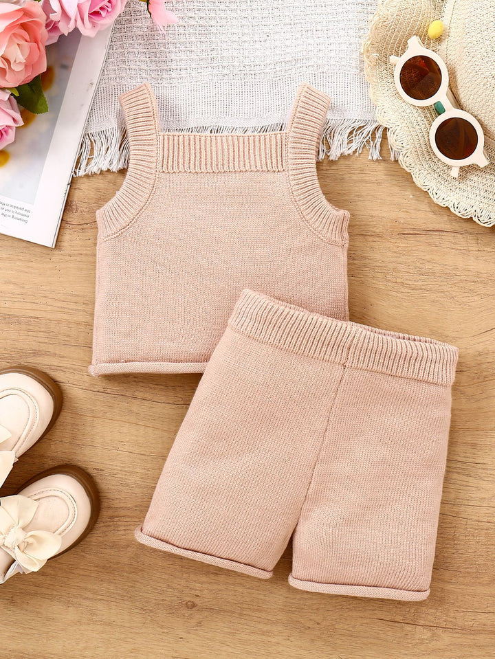 Baby girls sweet floral embroidered knitted top&shorts set