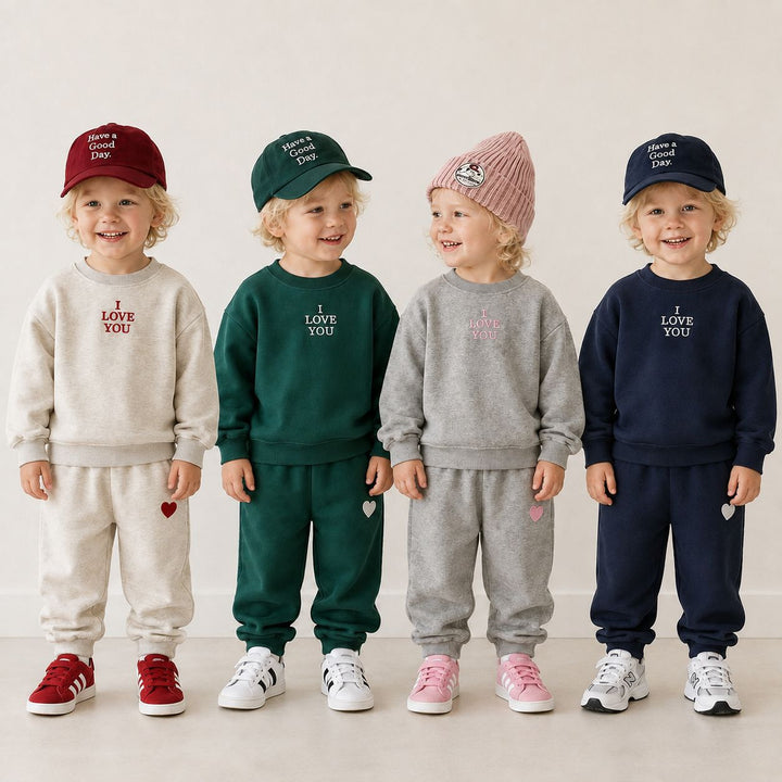 "I LOVE YOU" Letter Embroidery Sweatshirt &amp; Heart Sweatpants Set