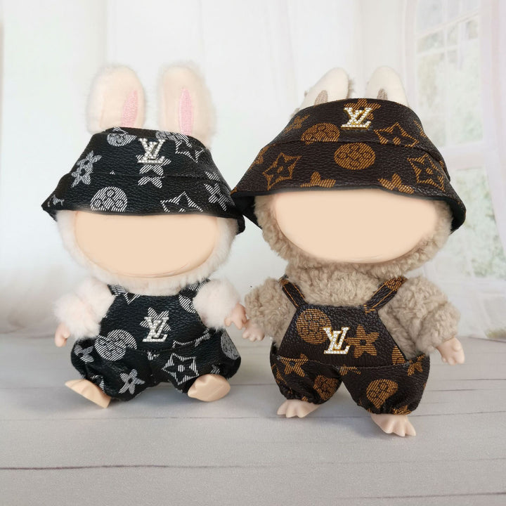 Labubu designer overalls&bucket hat set dolls clothes