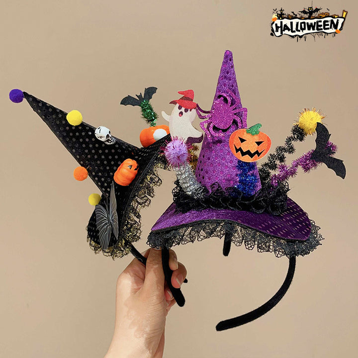 Halloween funny pumpkin witch hat headband for kids-2pcs set