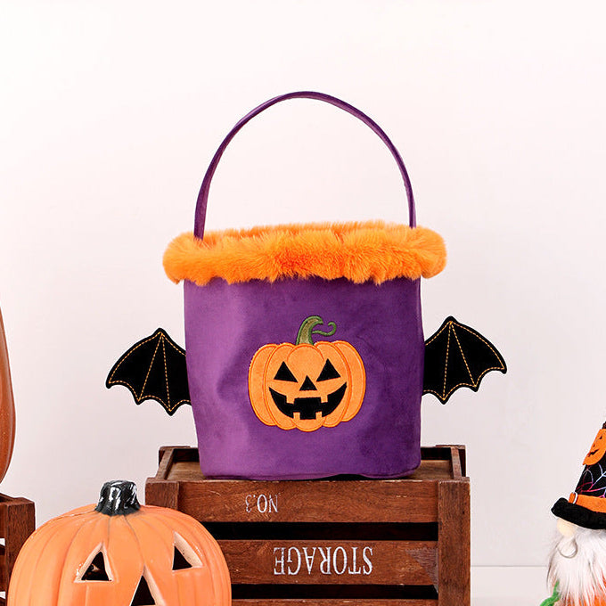 Halloween Embroidered Pumpkin Devil Wings Candy Basket