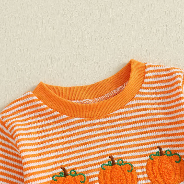 Halloween Pumpkin Embroidery Striped Sweater&Pants 2pcs Set
