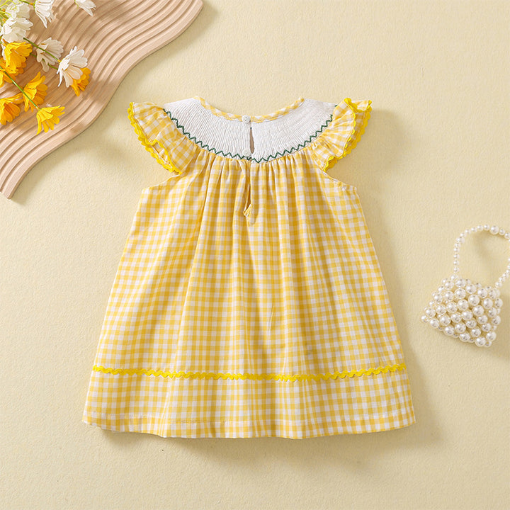 Chick embroidery smocked dress with flying sleeves