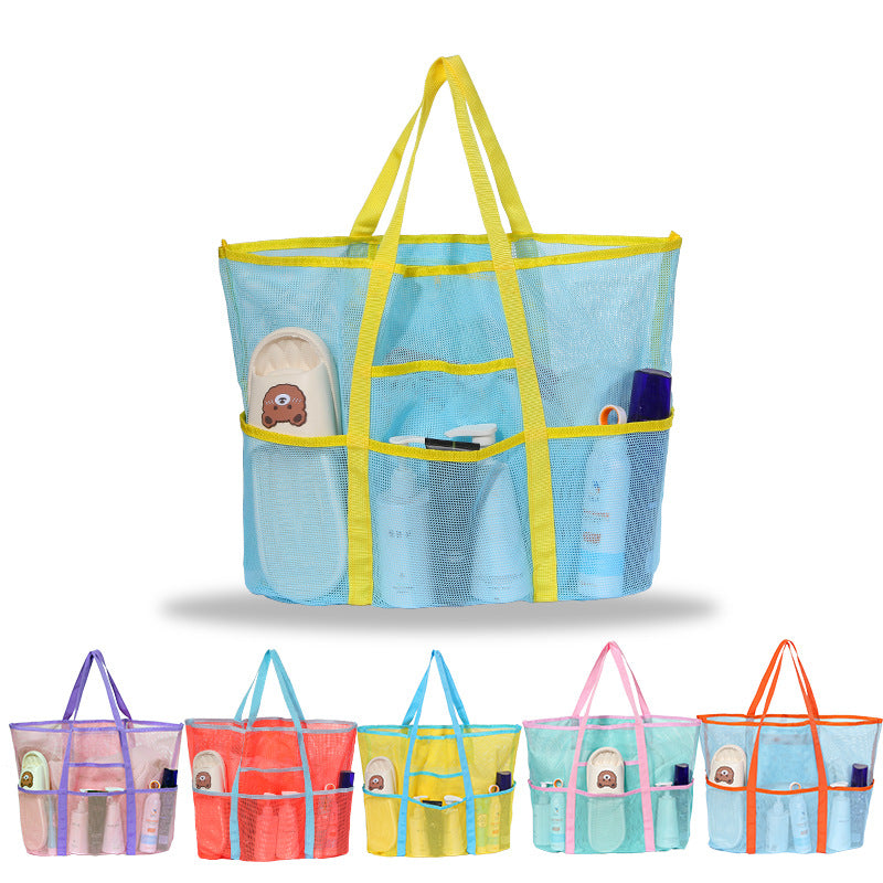 Contrast color mesh hollow beach bag