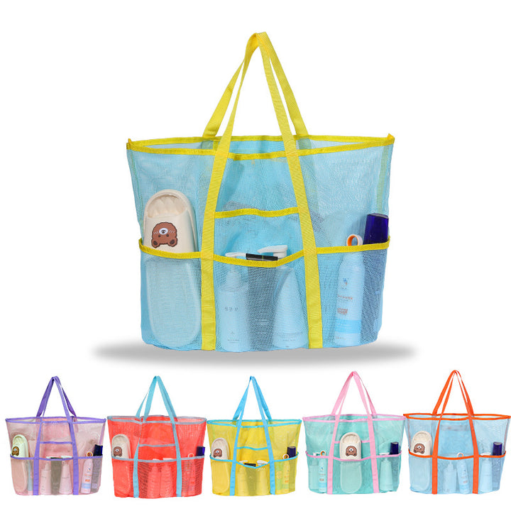 Contrast color mesh hollow beach bag