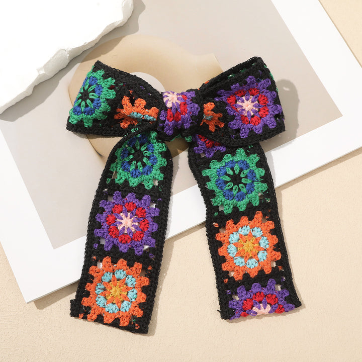 Boho knitted hollow flower bow hair clip