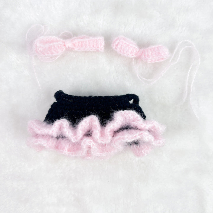 Handmade crochet pink skirt&hairbow for labubu