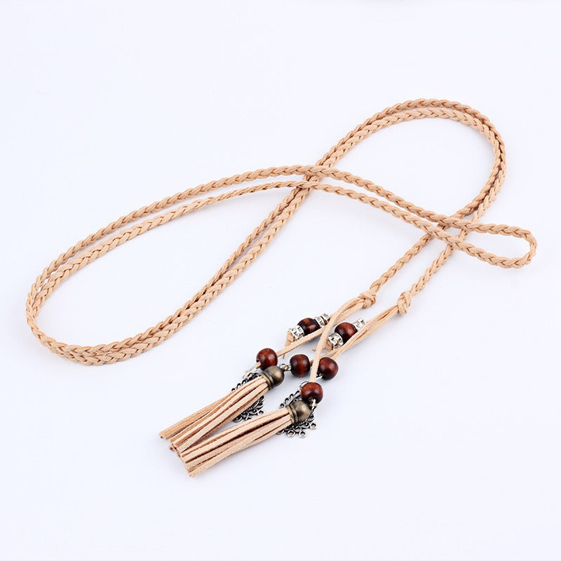 Boho style braided waist rope women's belt