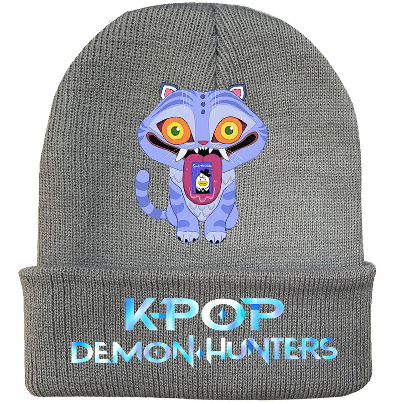 Kpop Demon Hunters knitted beanie hat-gray