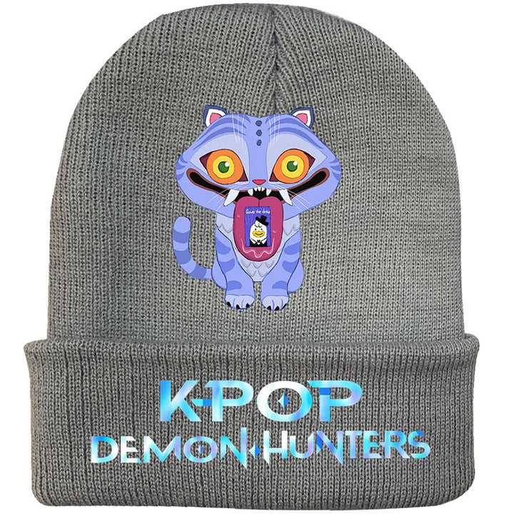 Kpop Demon Hunters knitted beanie hat-gray