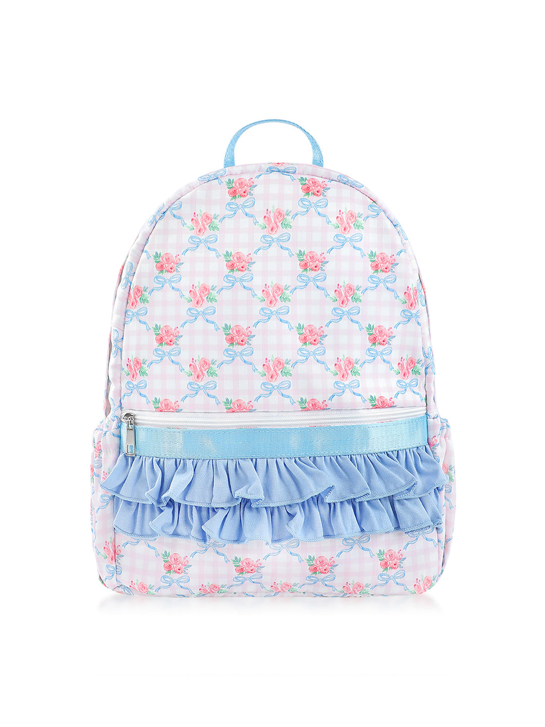 Pink Floral Lightweight Nylon Backpack with Ruffle Decoration