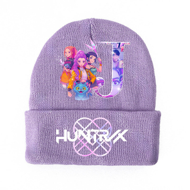 KPOP demon hunters Initials knitted purple beanie